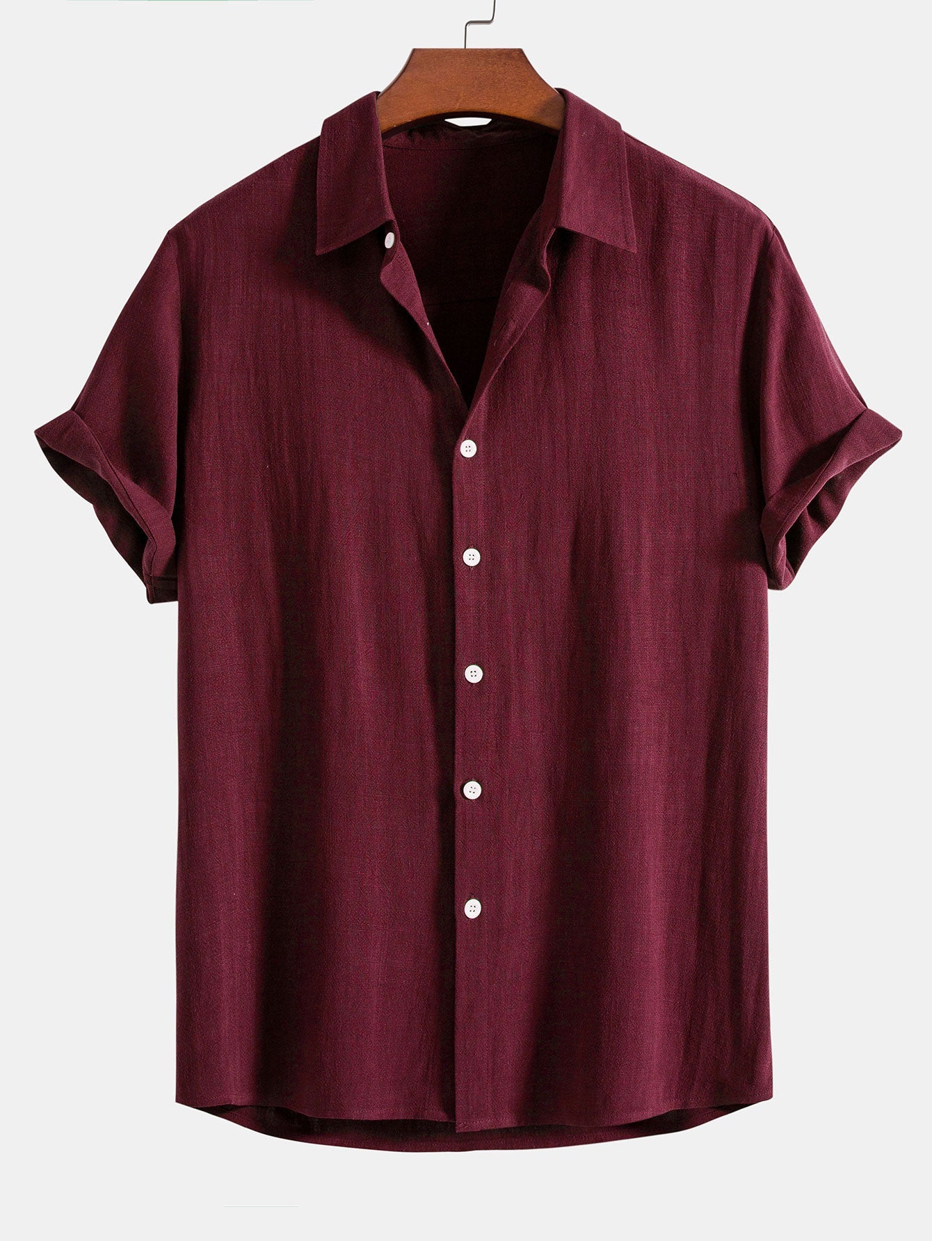 Linen Rayon Blend Button Up Shirt & Crinkle Textured Drawstring 5" Shorts
