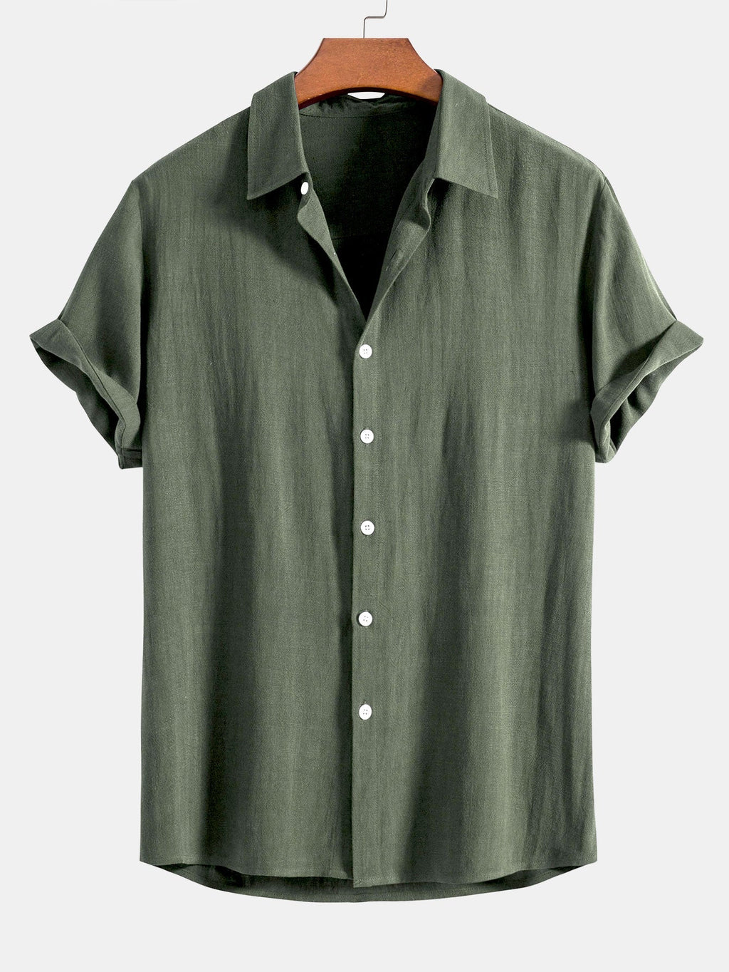 Linen Rayon Blend Button Up Shirt & Linen Blend Drawstring 7" Shorts