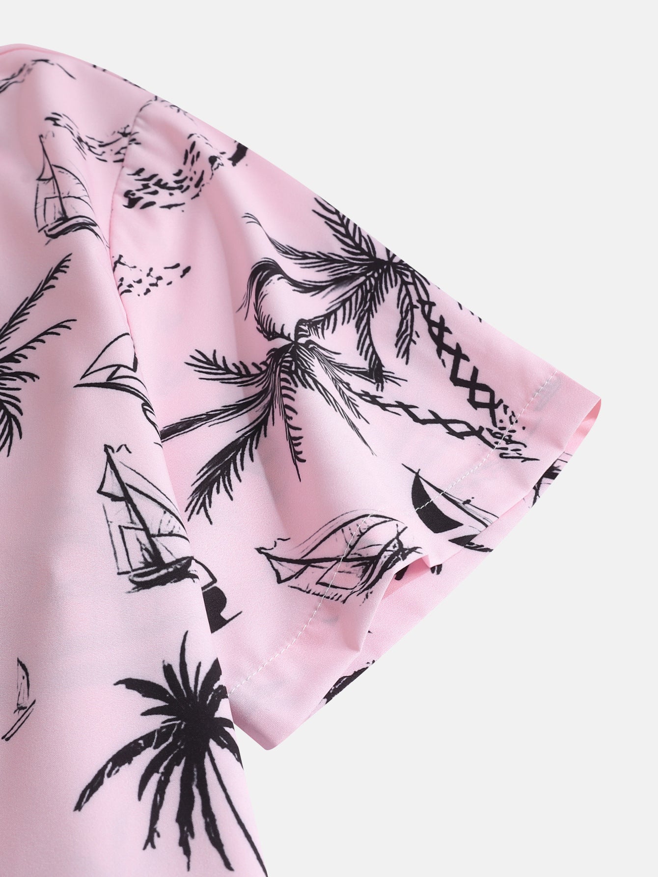 Palm Treeleboat Print Button Up Shirt & Swim Shorts