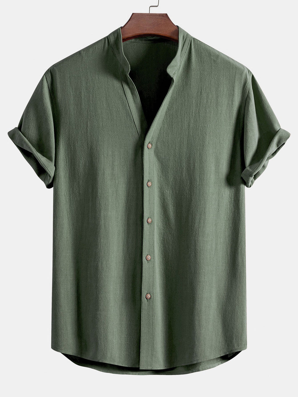 Short Sleeve V Neck Linen Rayon Blend Shirt & Linen Blend Drawstring 7" Shorts