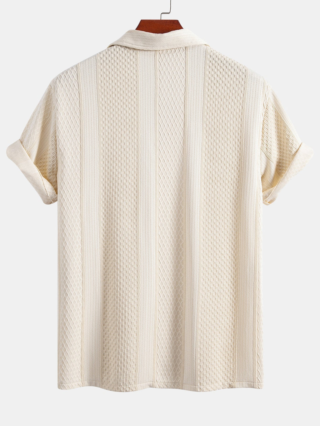 Geometric Jacquard Button Up Shirt & Crinkle Textured Straight Leg Pants