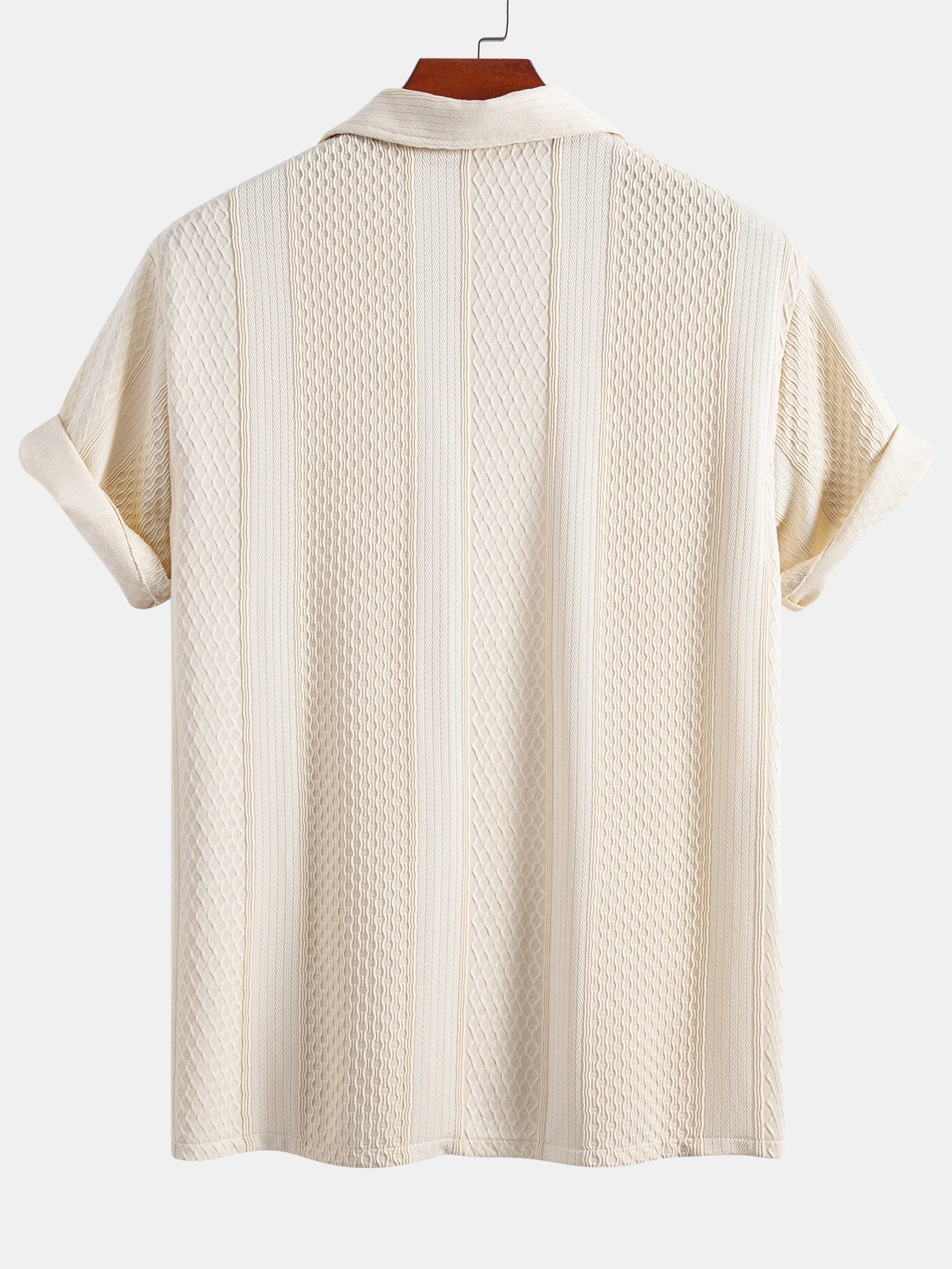 Geometric Jacquard Button Up Shirt & Crinkle Textured Straight Leg Pants