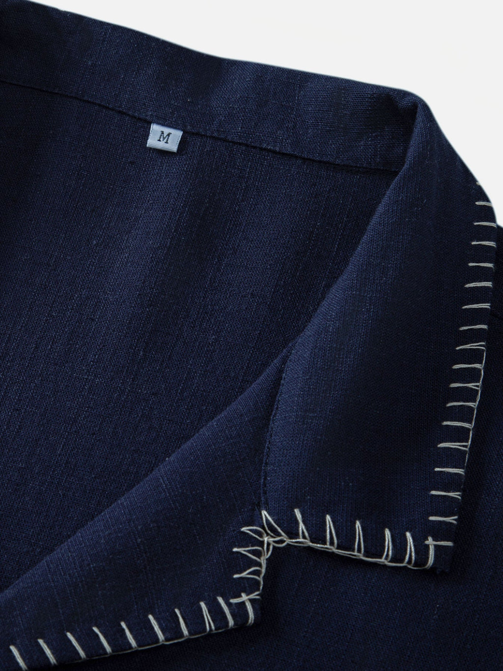 Contrast Stitching Linen Rayon Blend Cuban Shirt & Crinkle Textured Straight Leg Pants