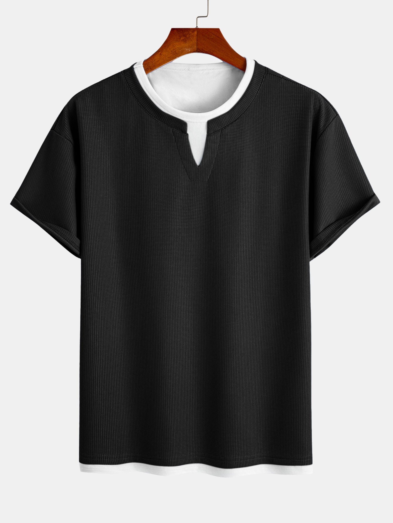 Relax Fit 2 In 1 Notched Collar Waffle T-Shirt & Waffle Pleated Pintuck Straight Leg Pants