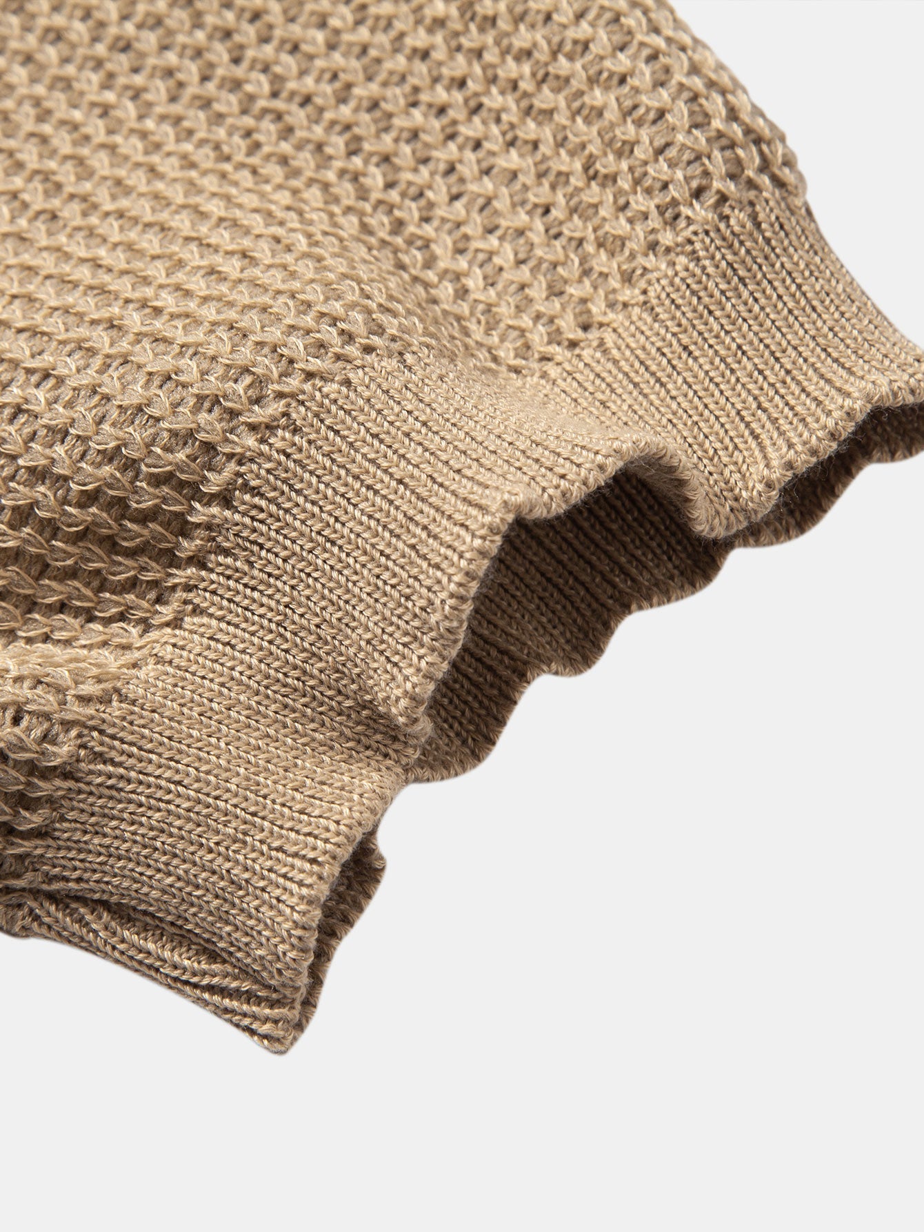 Textured Johnny Collar Crocheted Knit Polo & Straight Leg Linen Pants