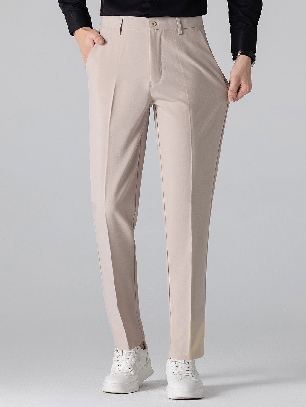 Contrast Trim Ribbed Knit Shirt & Slim Fit Tapered Trousers