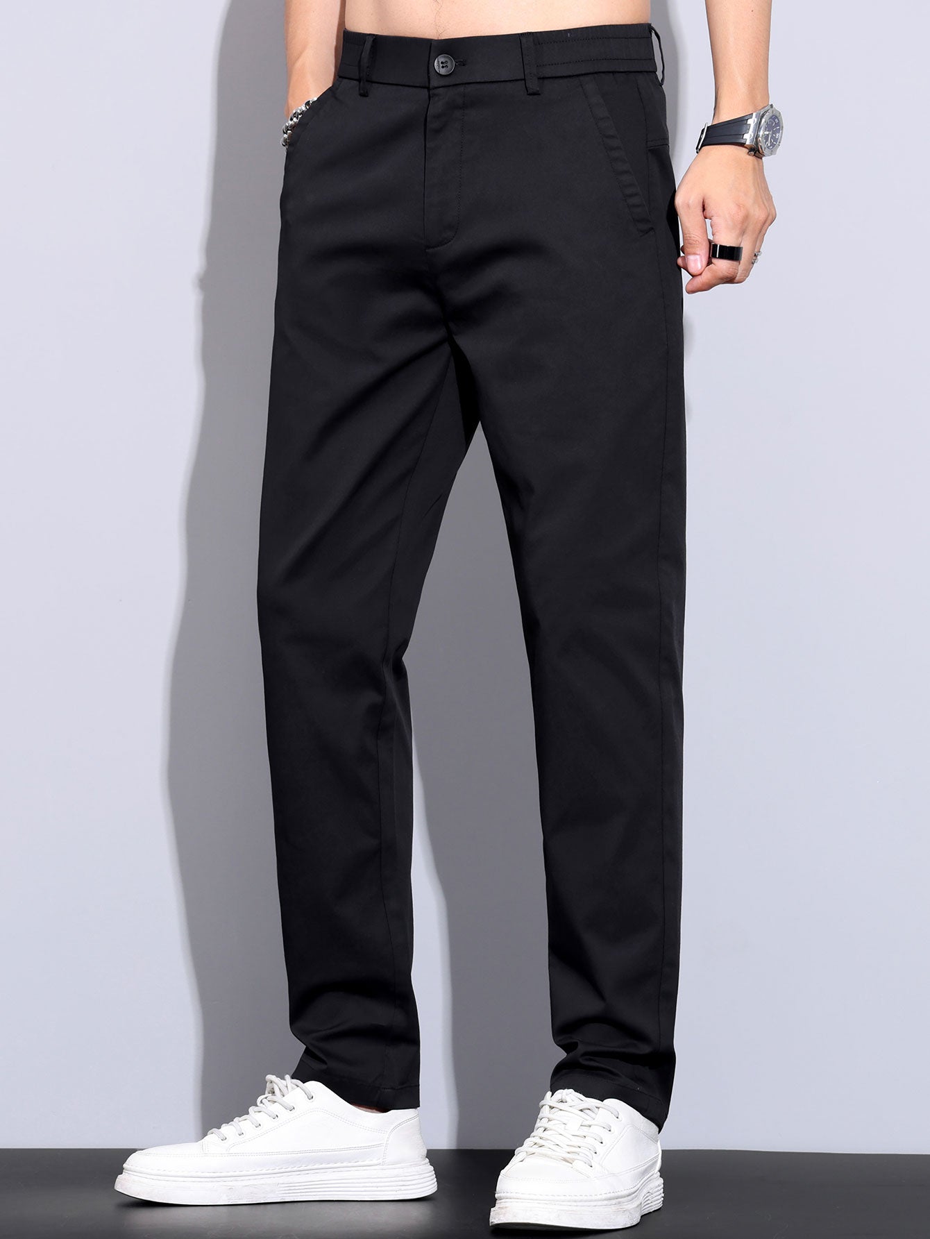 Twisted Jacquard Knit Polo & Elastic Waist Straight Leg Trousers