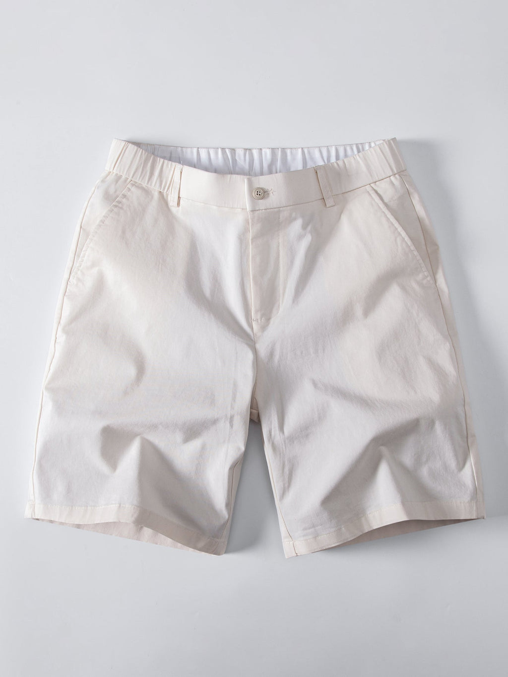 Contrast Trim Ribbed Johnny Collar Knit Polo & Elastic Waist Chino Shorts