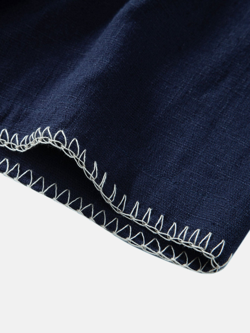 Contrast Stitching Linen Rayon Blend Cuban Shirt & Crinkle Textured Straight Leg Pants