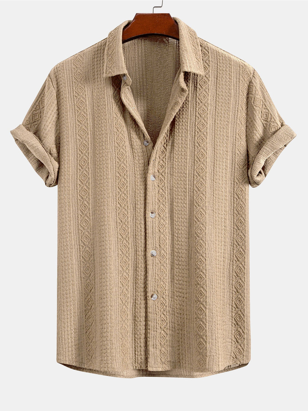 Geometric Jacquard Button Up Shirt & Crinkle Textured Straight Leg Pants
