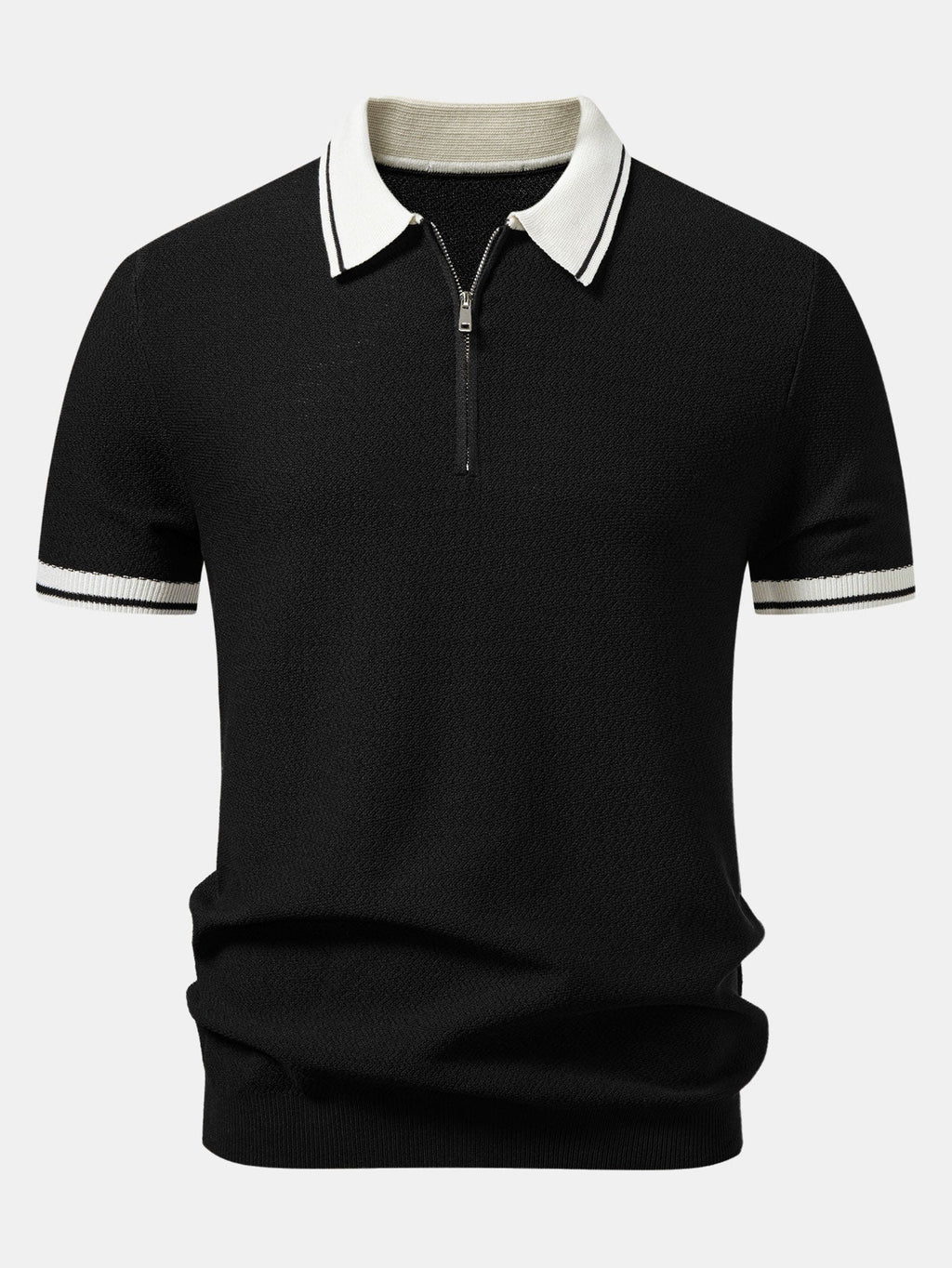 Contrast Zipper Knit Polo & Slim Fit Tapered Trousers