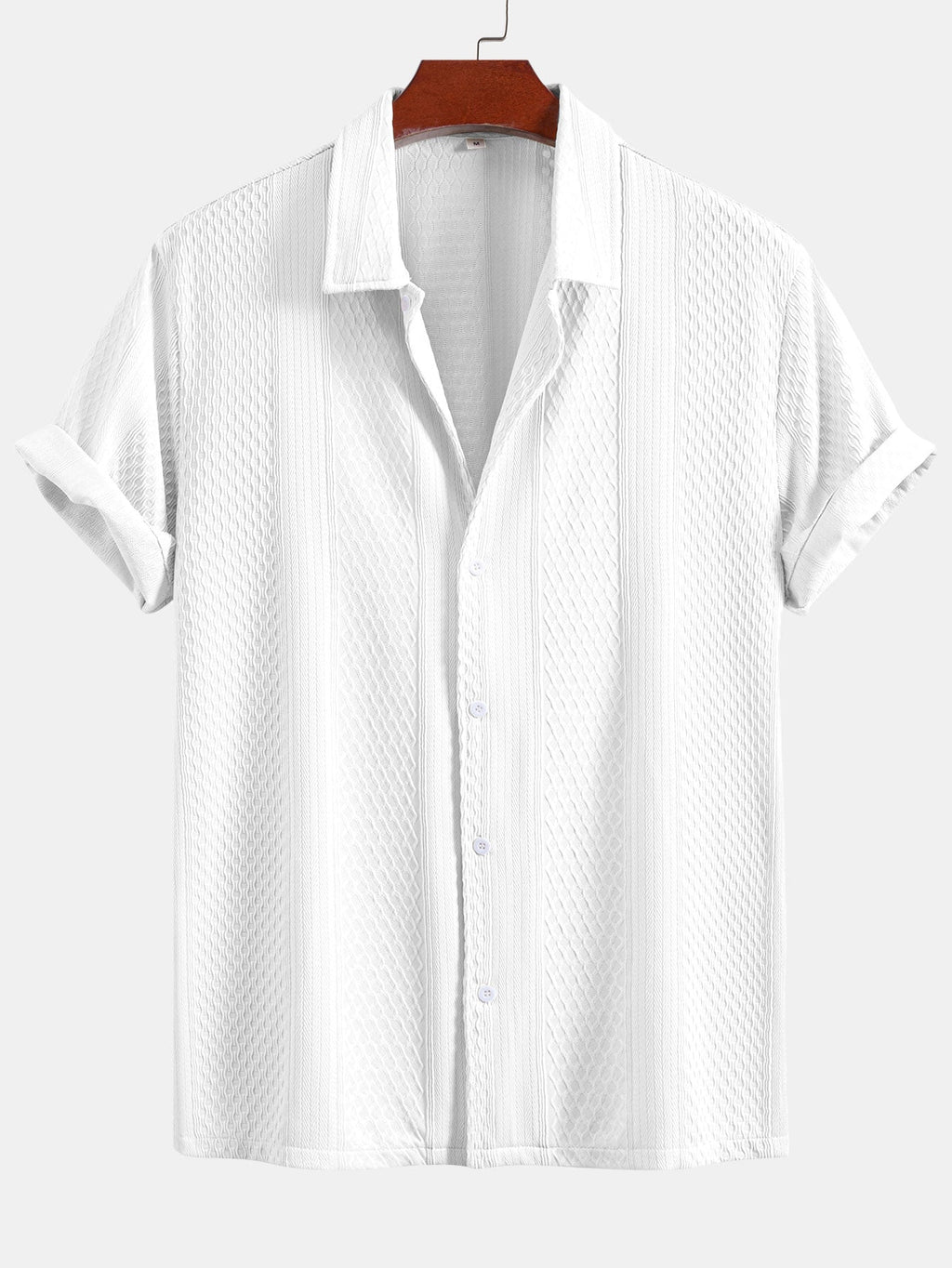 Geometric Jacquard Button Up Shirt & Crinkle Textured Straight Leg Pants