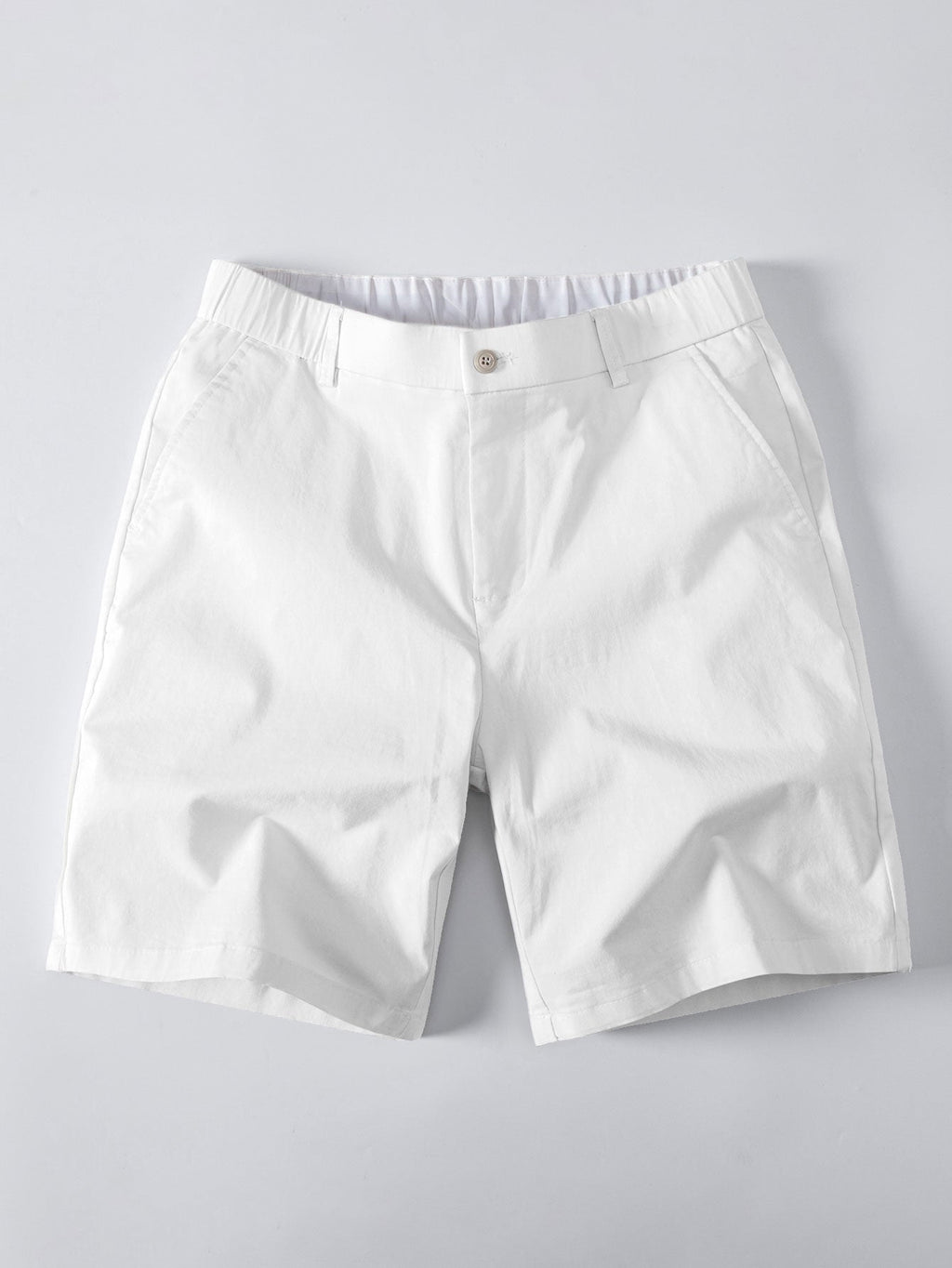 Contrast Trim Ribbed Johnny Collar Knit Polo & Elastic Waist Chino Shorts