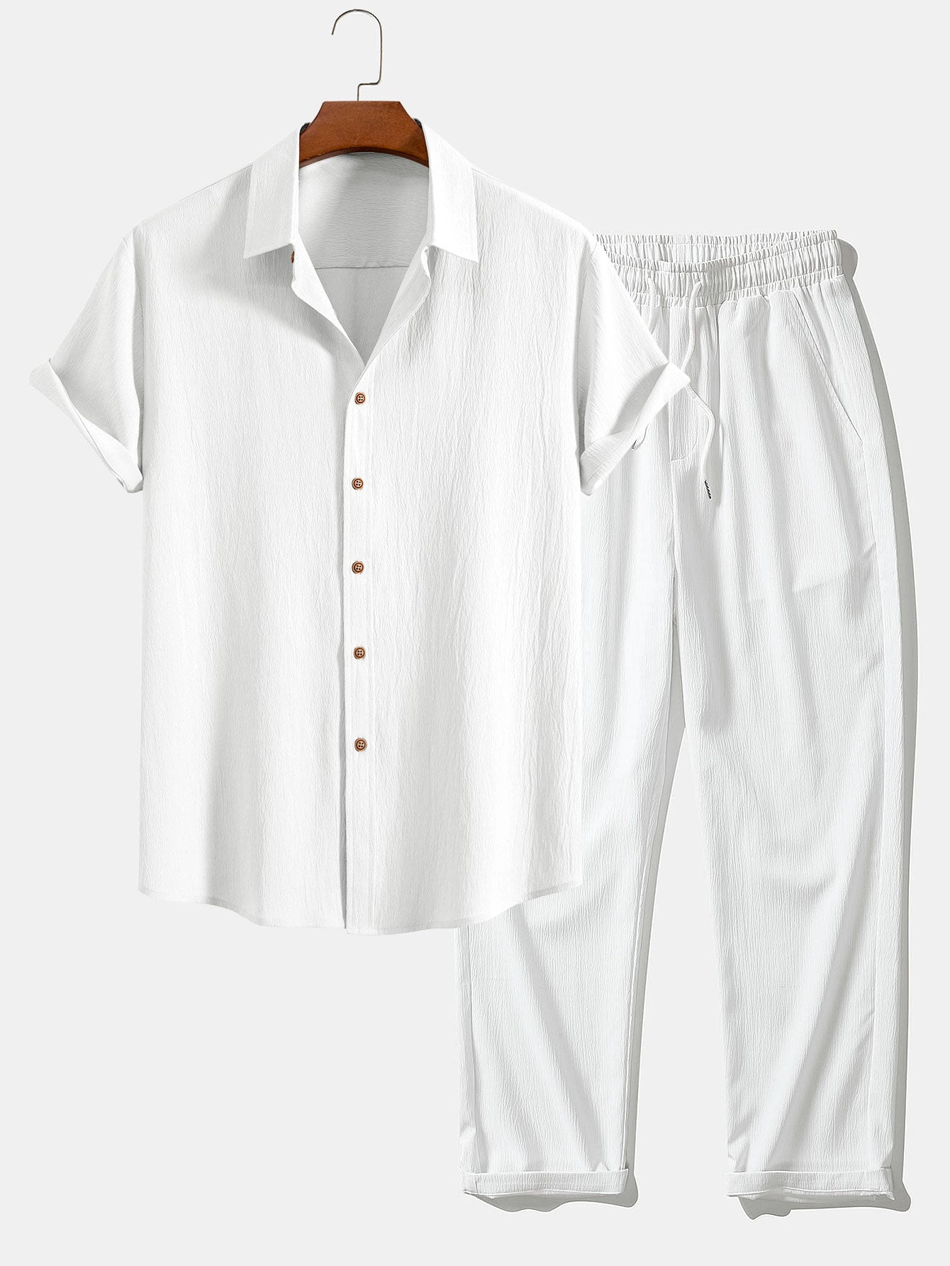 Crinkled Textured Button Up Shirt & Straight Leg Pants
