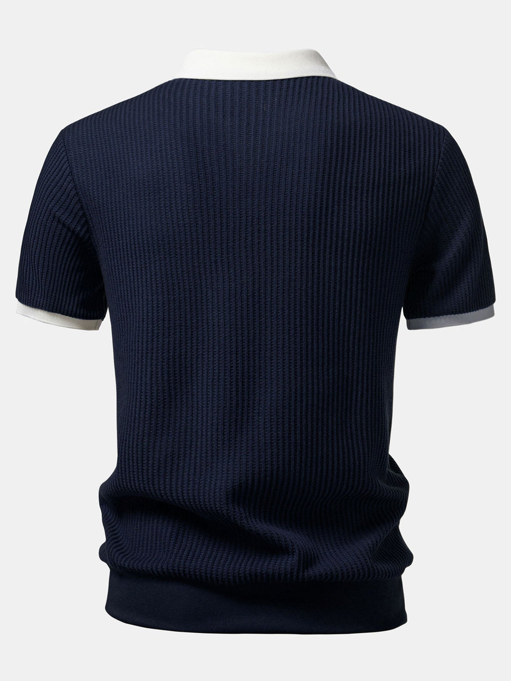 Contrast Knit Waffle Johnny Collar Polo & Drawstring Knitted Waffle Pants