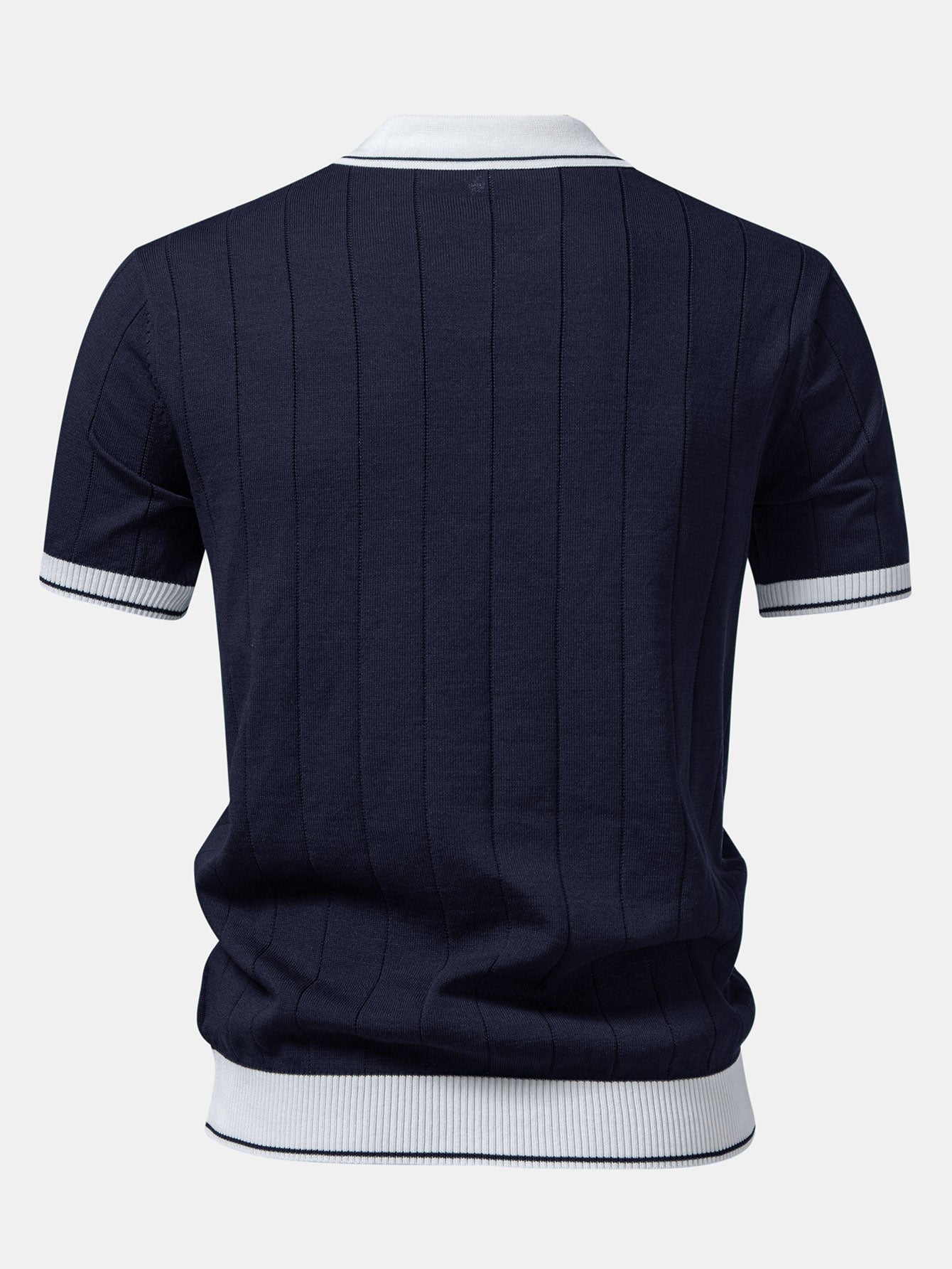 Contrast Trim Ribbed Johnny Collar Knit Polo & Straight Leg Ribbed Pants