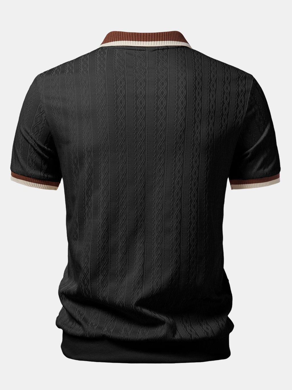 Contrast Trim Textured Zipper Knit Polo & Slim Fit Tapered Trousers