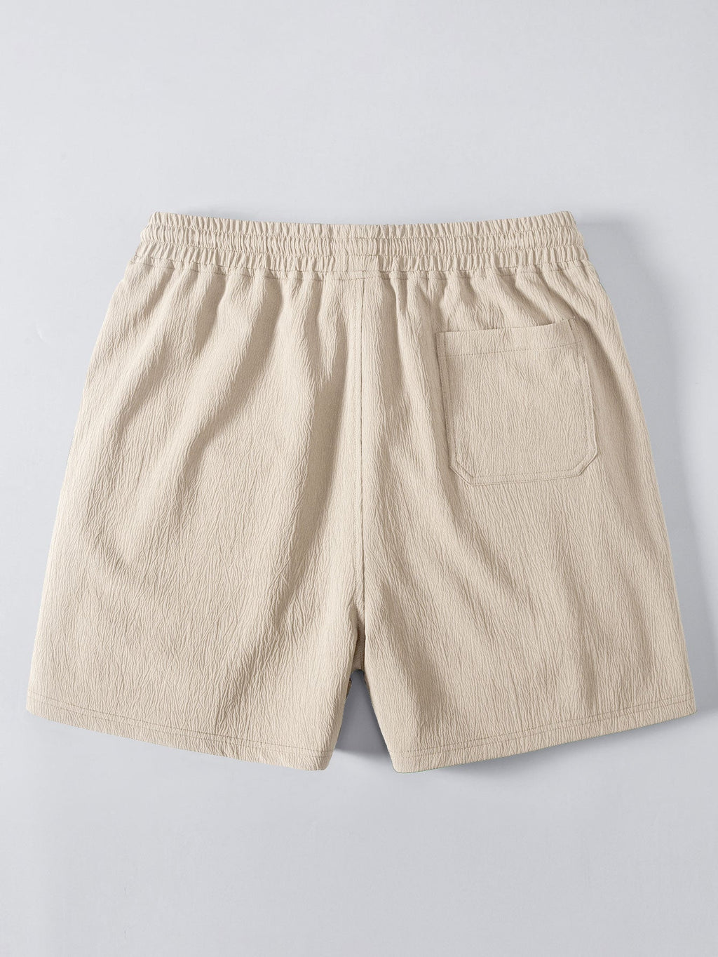 Short Sleeve V Neck Linen Rayon Blend Shirt & Crinkle Textured Drawstring 5" Shorts