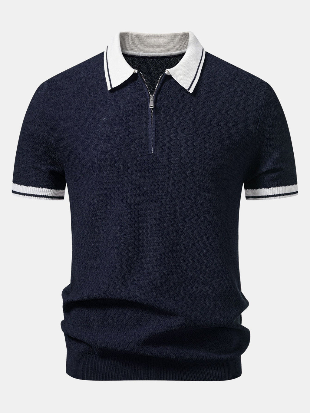 Contrast Zipper Knit Polo & Slim Fit Tapered Trousers