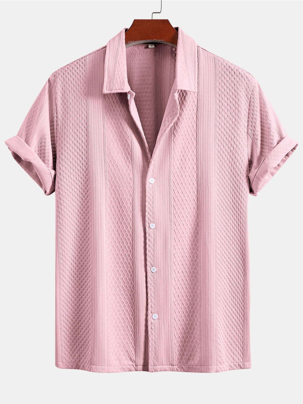 Geometric Jacquard Button Up Shirt & Crinkle Textured Straight Leg Pants