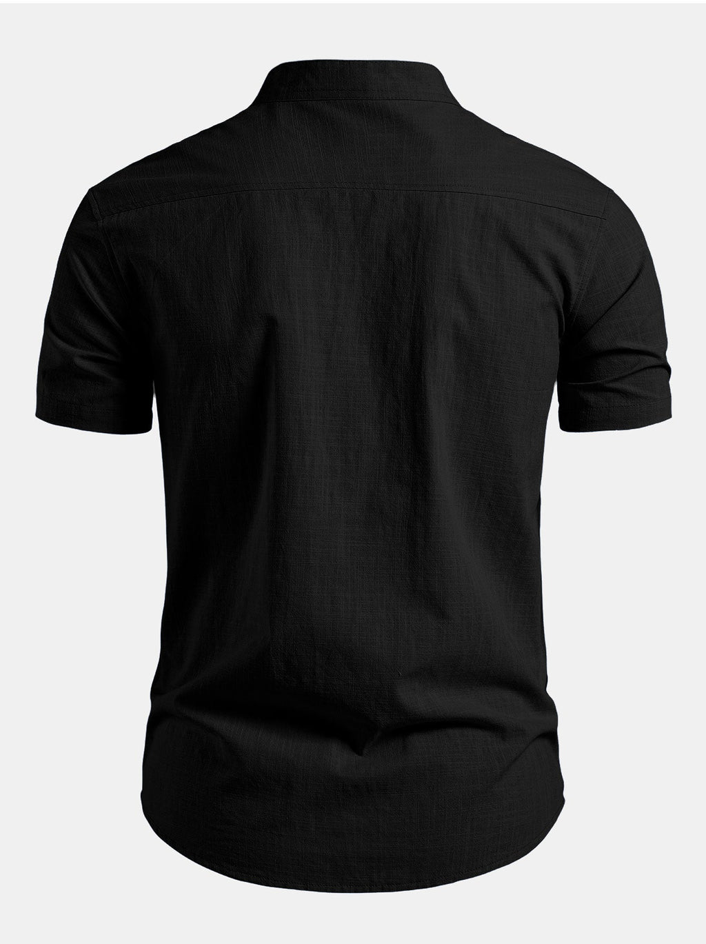Short Sleeve Linen Look Stand Collar Shirt & Slim Fit Tapered Trousers