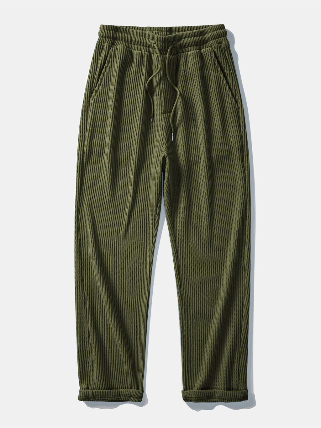 Contrast Knit Waffle Johnny Collar Polo & Drawstring Knitted Waffle Pants