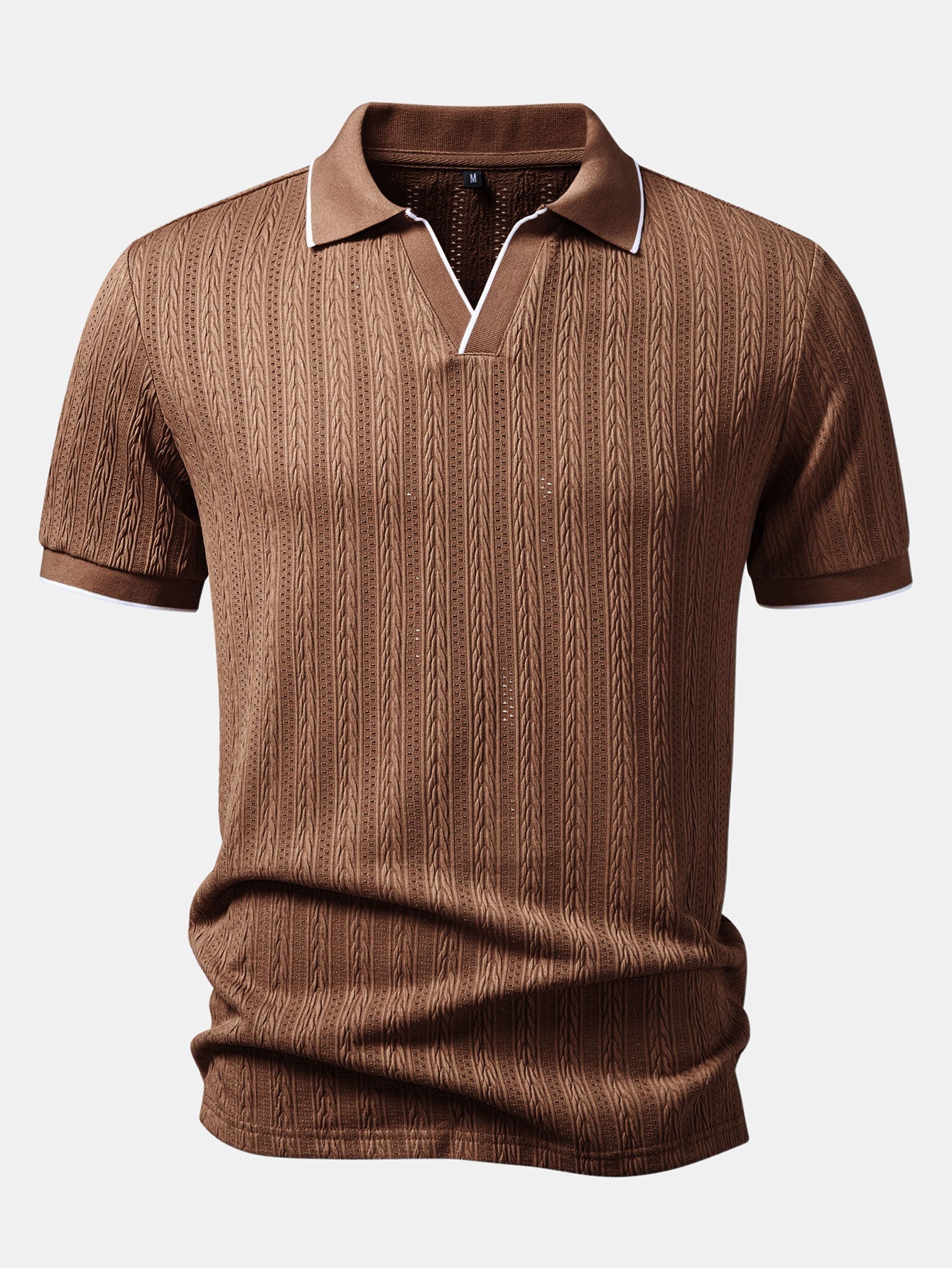 Geometric Jacquard Johnny Collar Polo & Elastic Waist Chino Shorts