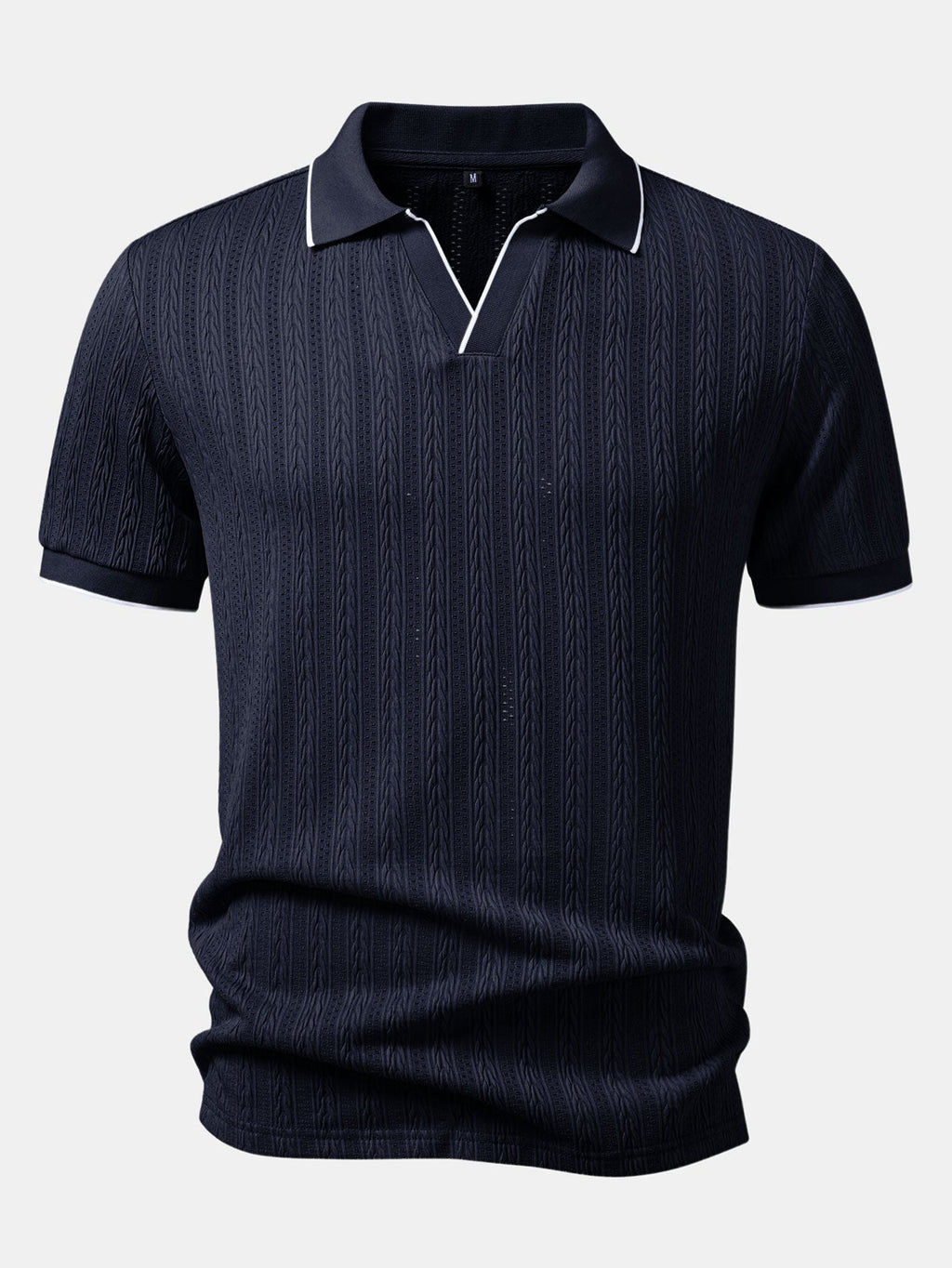 Geometric Jacquard Johnny Collar Polo & Elastic Waist Chino Shorts