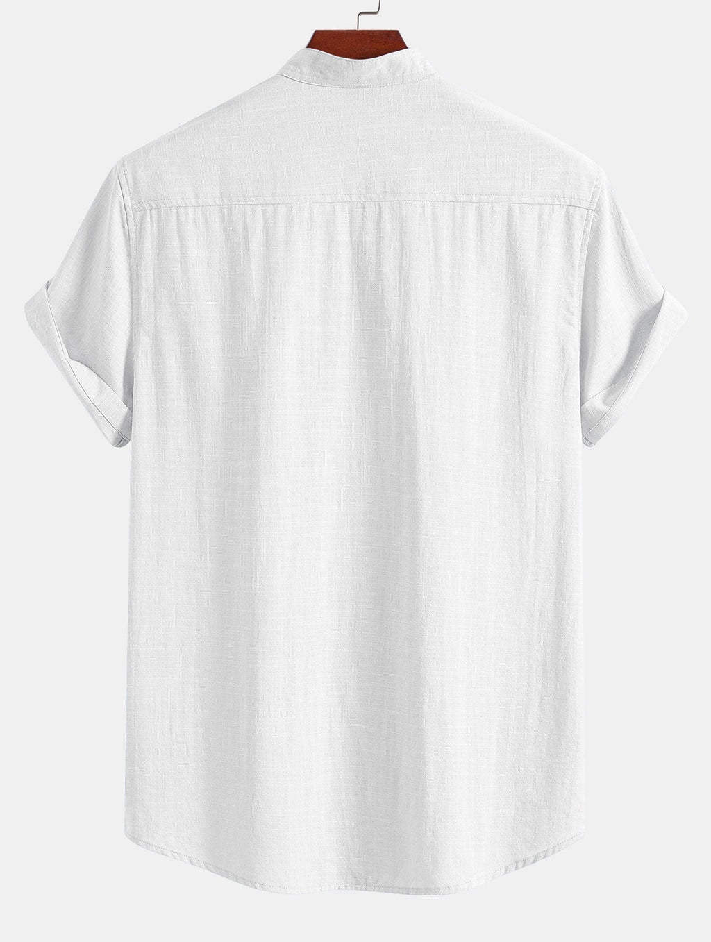 Short Sleeve Linen Look Stand Collar Shirt & Crinkle Textured Drawstring 5" Shorts
