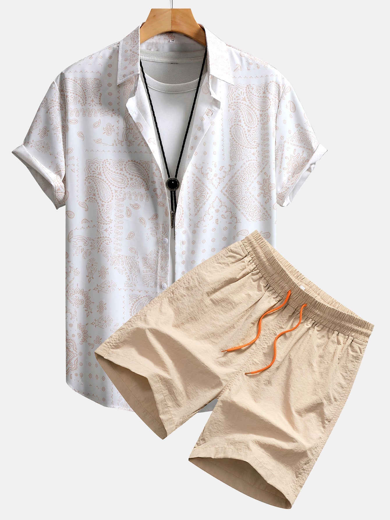 Paisley Print Button Up Shirt & Swim Shorts