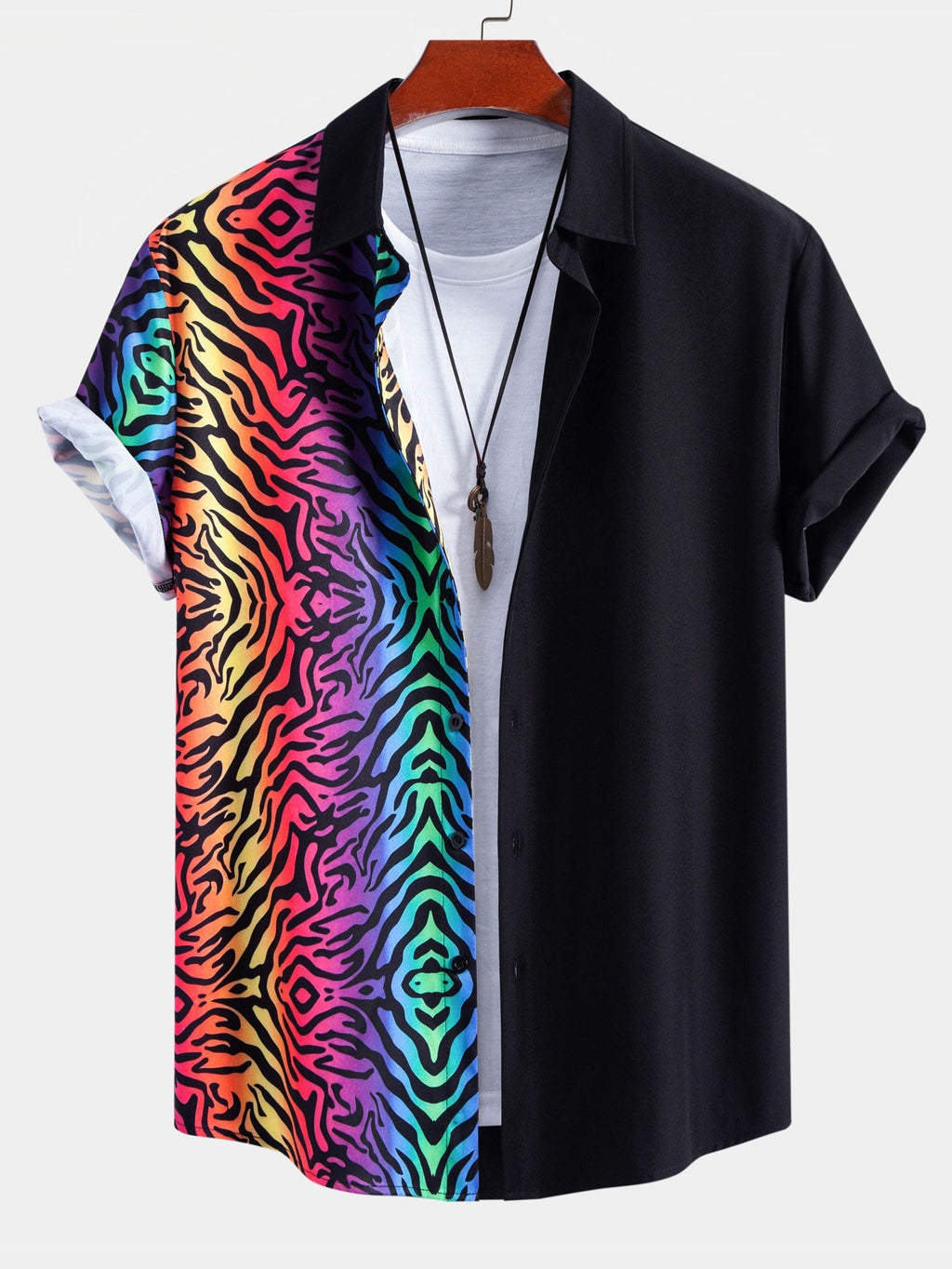 Tiger Patchwork Button Up Shirt & Swim Shorts