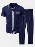 Contrast Trim Ribbed Knit Shirt & Slim Fit Tapered Trousers