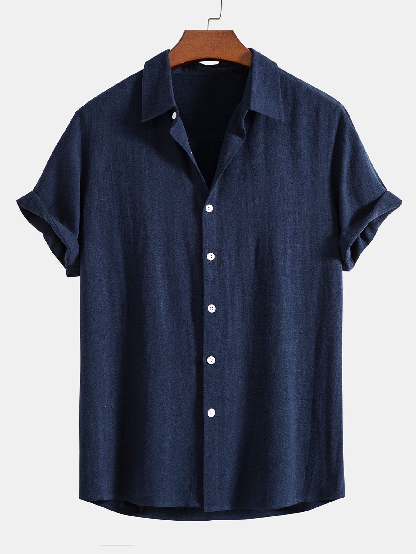 Linen Rayon Blend Button Up Shirt & Linen Look Stripe Straight Leg Pants