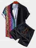 Tiger Patchwork Button Up Shirt & Swim Shorts