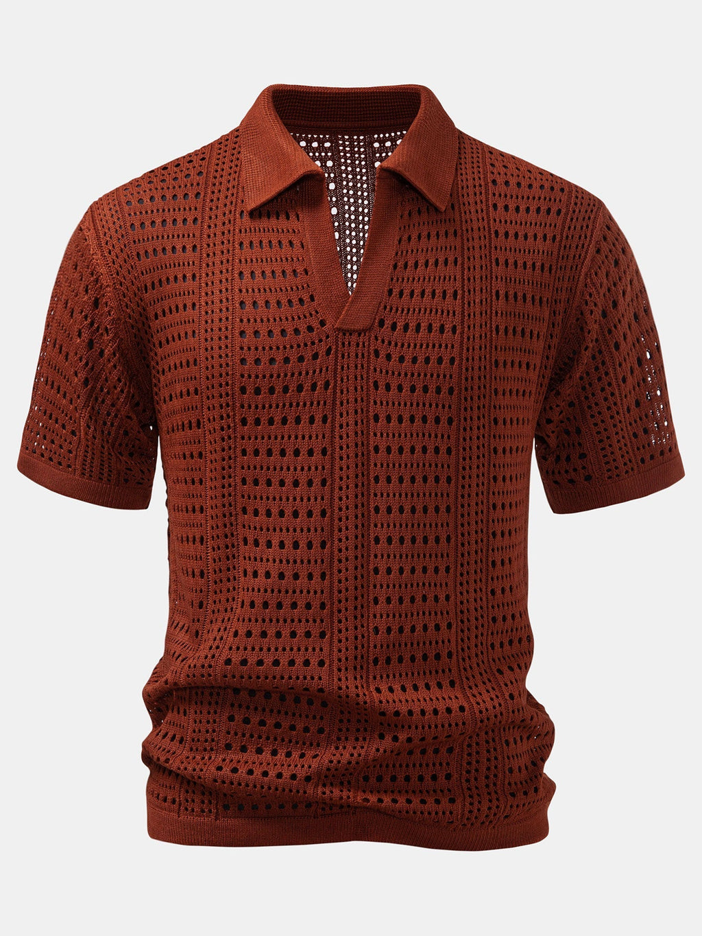 Crochet  V Neck Polo Shirt & Crinkle Textured Straight Leg Pants