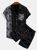 Paisley Print Patchwork Button Up Shirt & Swim Shorts