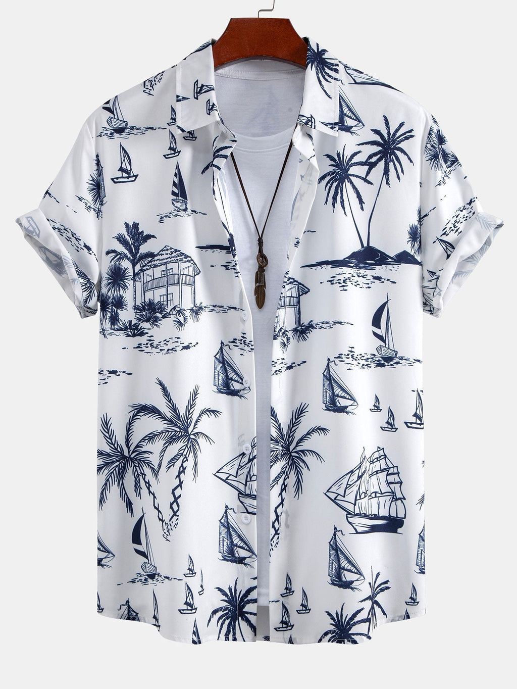 Ilha Sailing Print Button Up Shirt & Vertical Striped String Swims