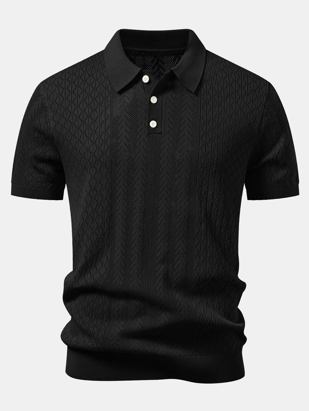 Geometric Jacquard Open Knit Polo & Straight Leg Linen Pants