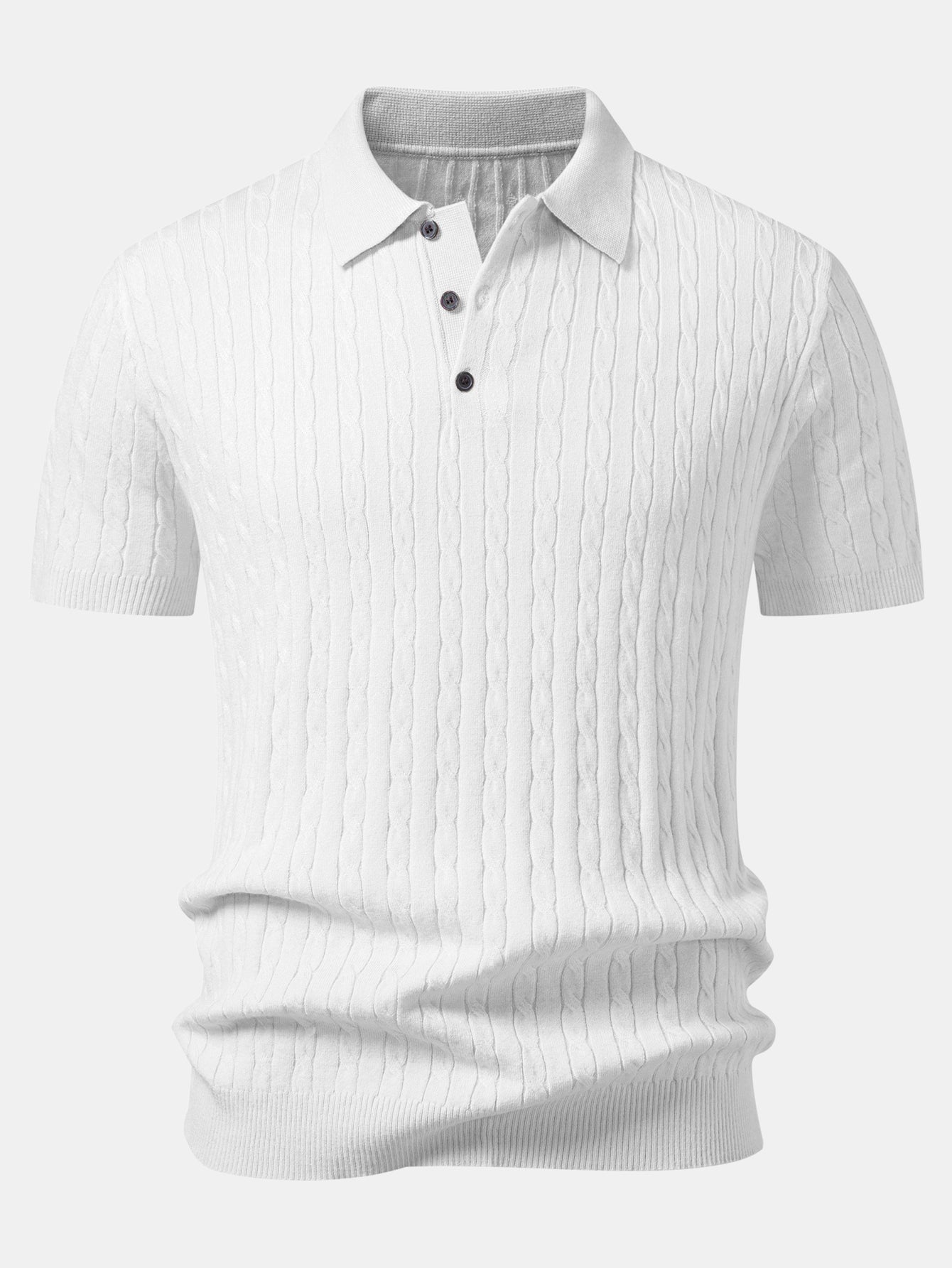 Twisted Jacquard Knit Polo & Elastic Waist Straight Leg Trousers