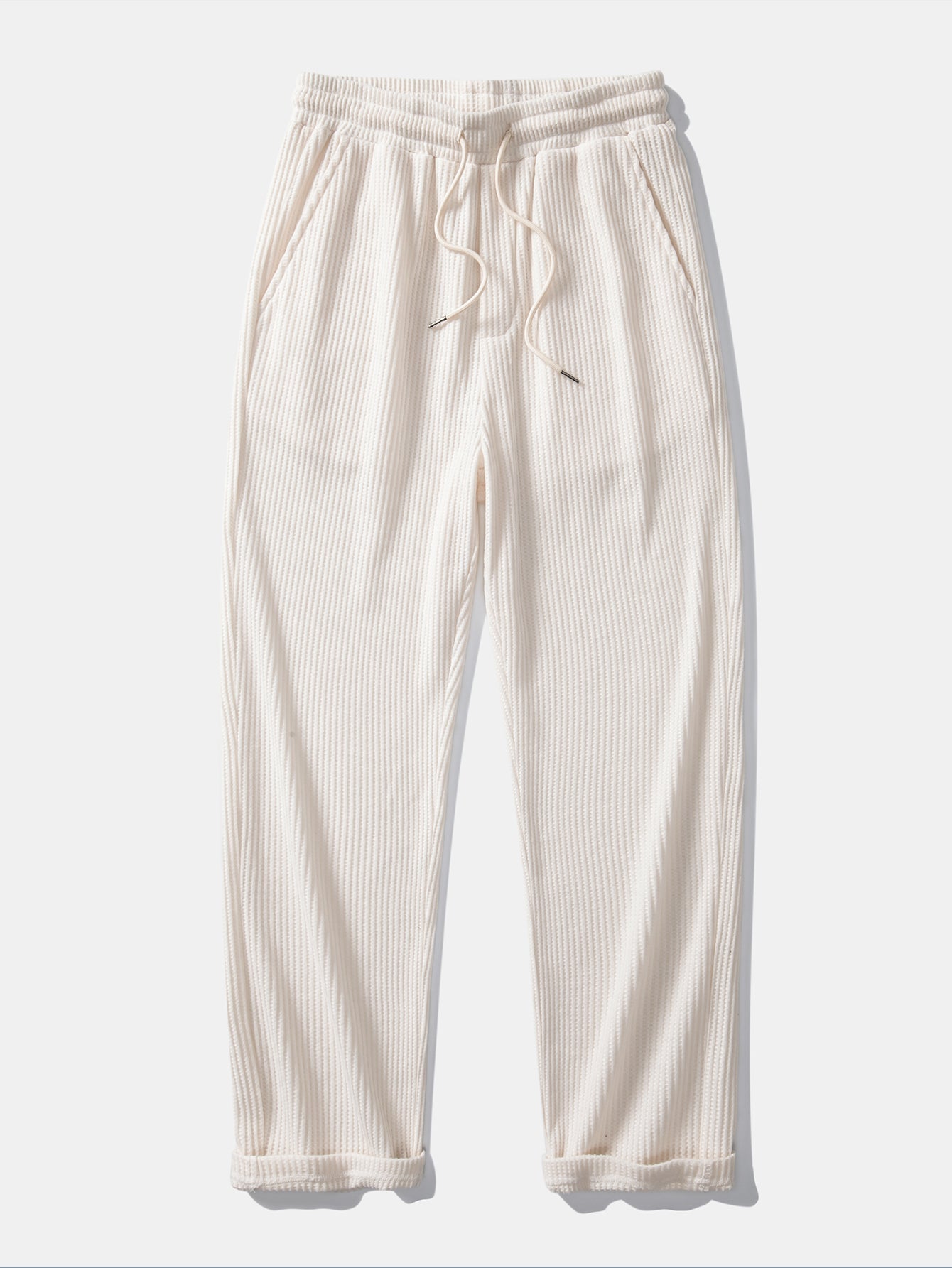 Contrast Knit Waffle Johnny Collar Polo & Drawstring Knitted Waffle Pants
