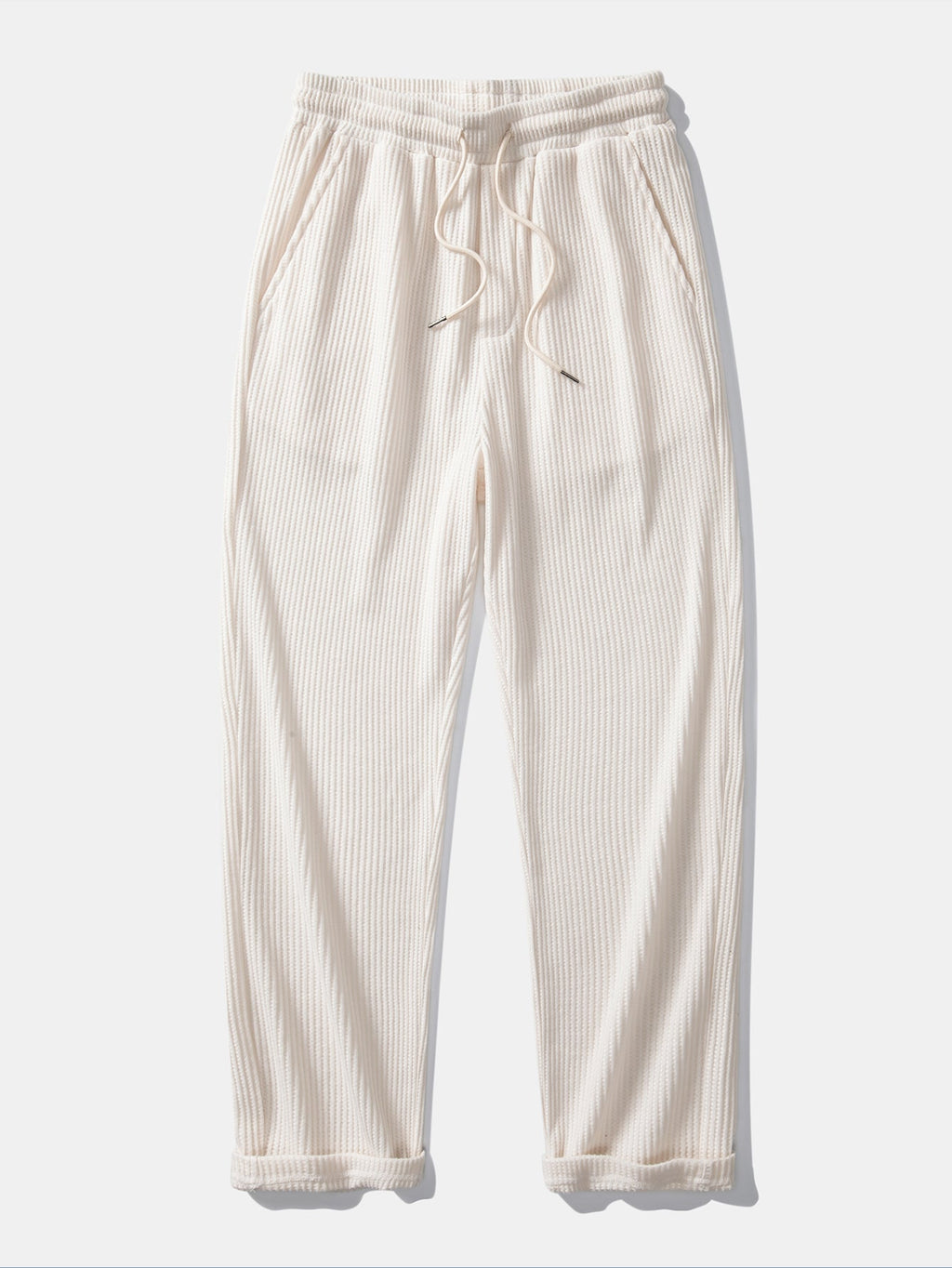 Waffle Ribbed Hem T-Shirt & Drawstring Knitted Waffle Pants