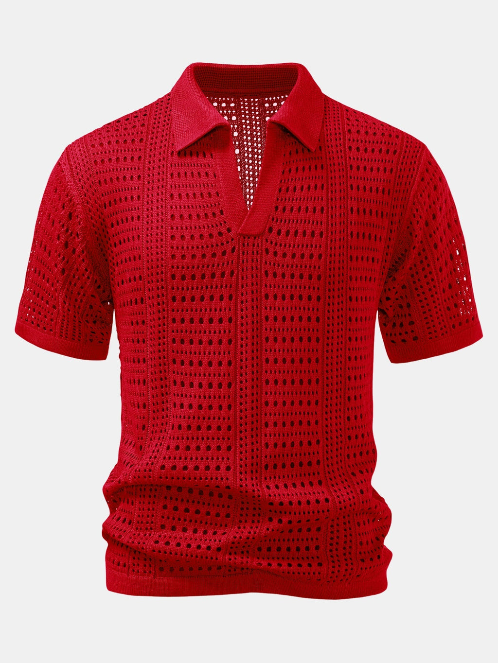 Crochet  V Neck Polo Shirt & Crinkle Textured Straight Leg Pants