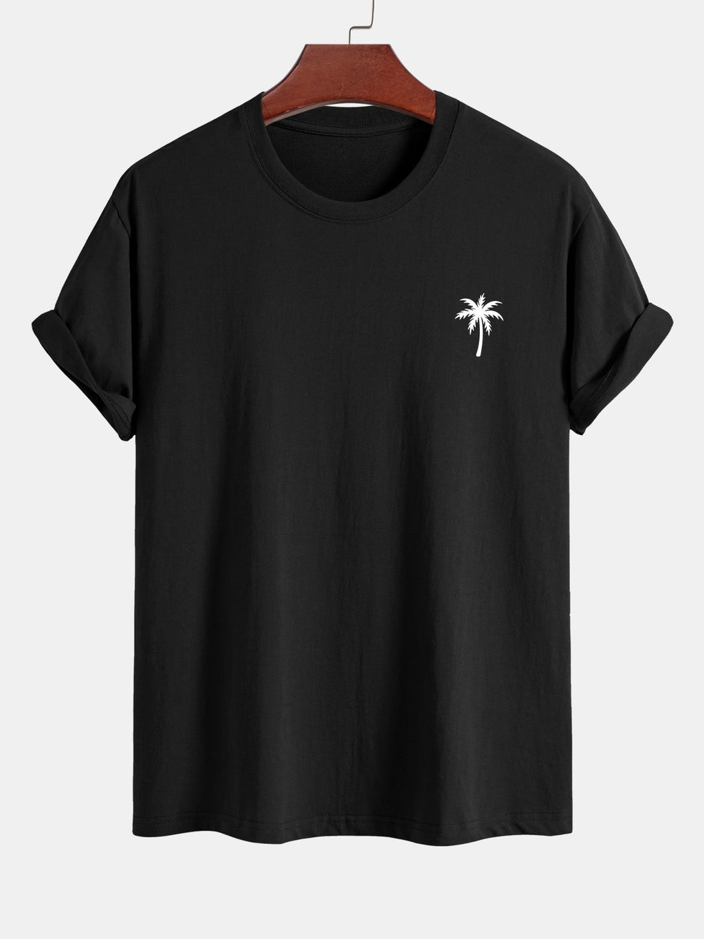 Regular Fit Palm Tree Print Cotton T-Shirt & Palm Tree Patch Seersucker 6" Shorts
