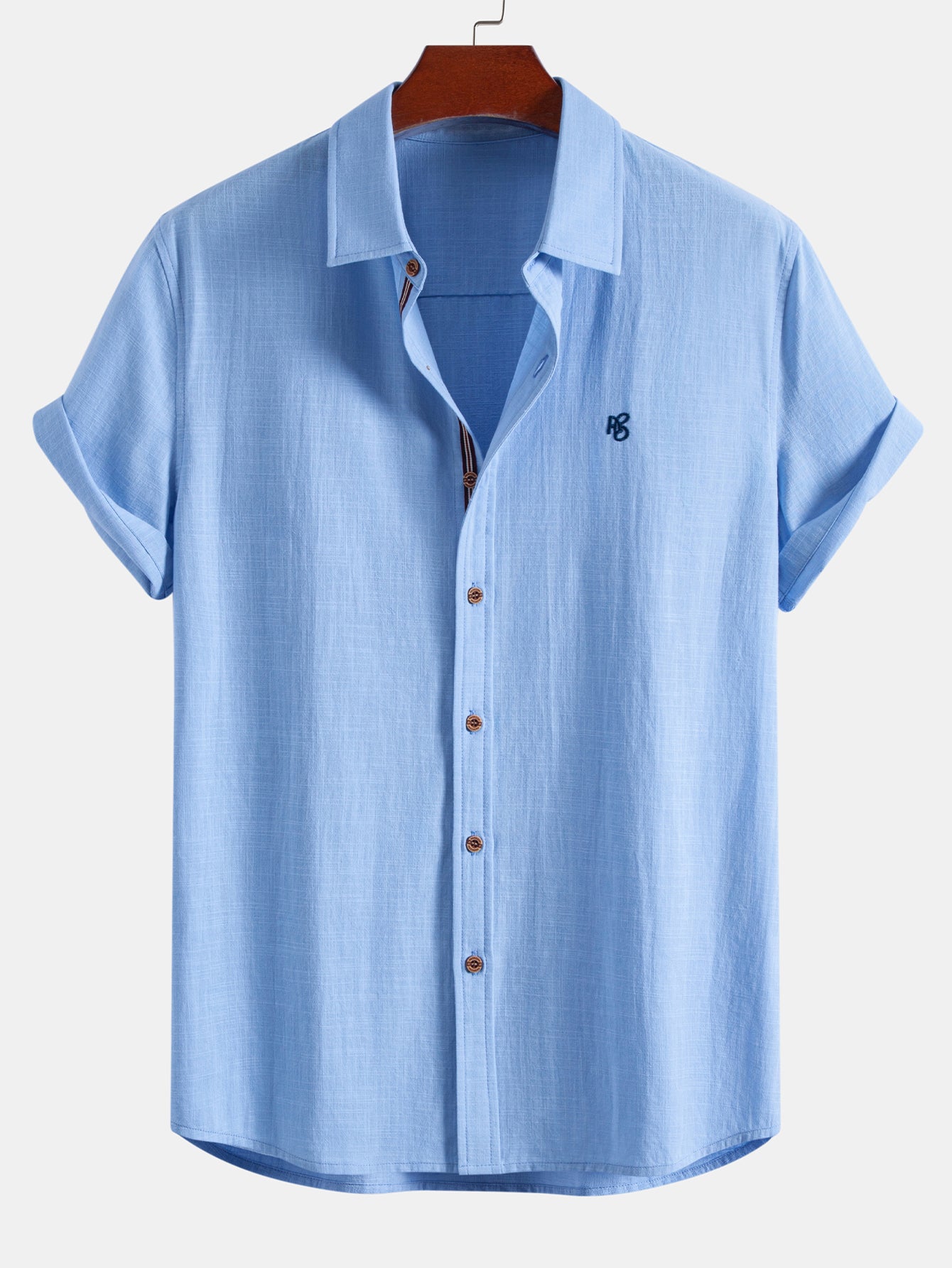 Short Sleeve Linen Look Button Up Shirt & Crinkle Textured Straight Leg Pants
