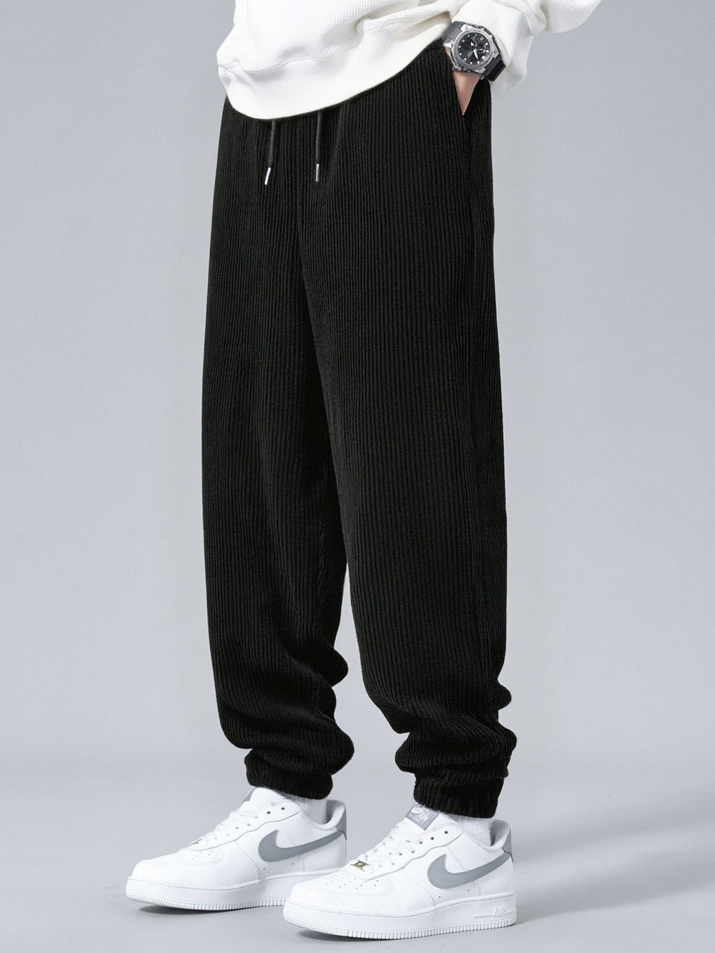 Relax Fit Quarter Zip Ethnic Geometric Patchwork Teddy Sweatshirt & Corduroy Jogger Pants