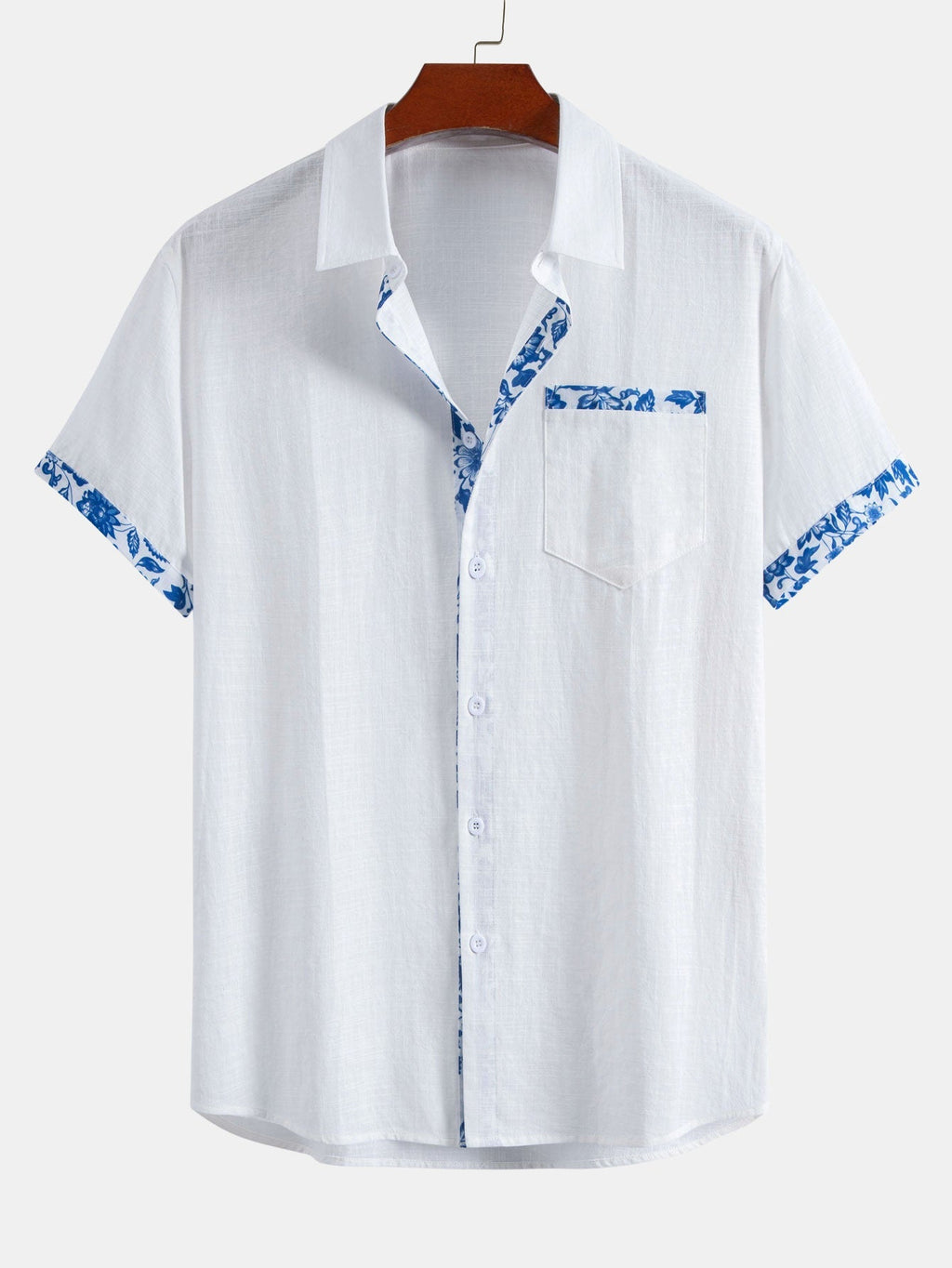 Contrast Floral Print Linen Look Shirt & Straight Leg Linen Pants