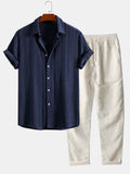 Geometric Jacquard Button Up Shirt & Straight Leg Linen Pants