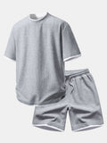 Relax Fit 2 In 1 Waffle Crew Collar T-Shirt & Waffle 7″‌ Shorts