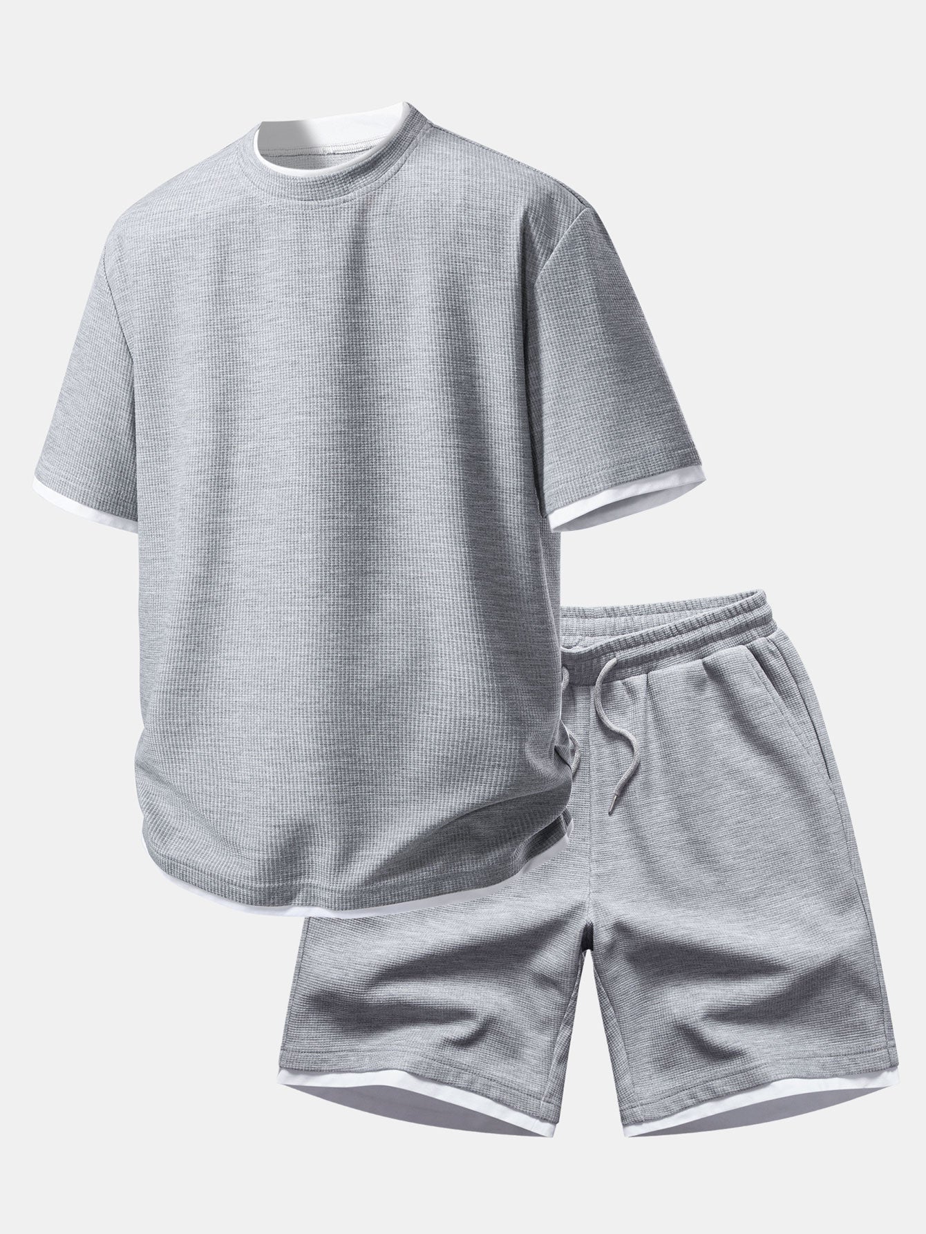 Relax Fit 2 In 1 Waffle Crew Collar T-Shirt & Waffle 7″‌ Shorts