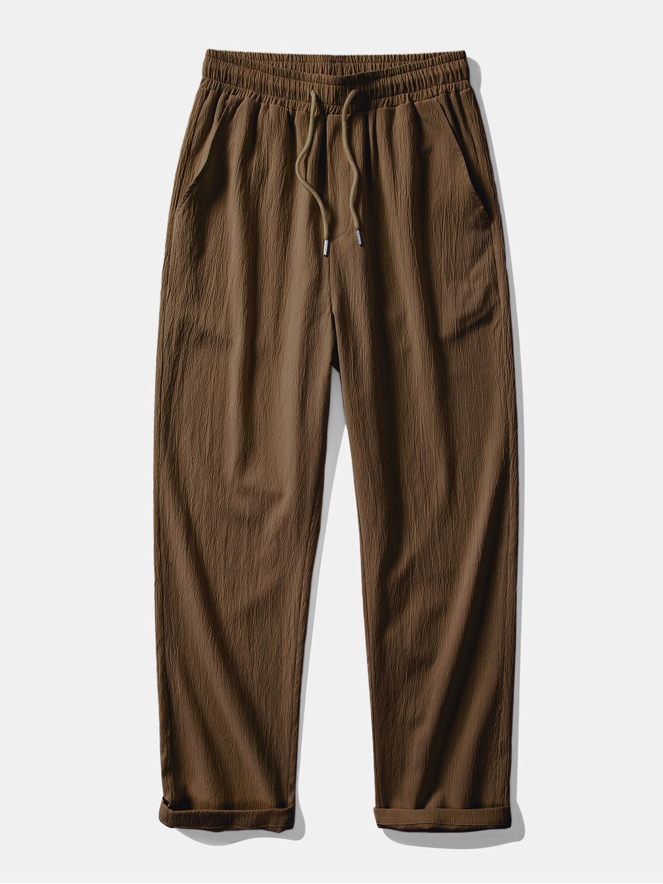 Contrast Stitching Linen Rayon Blend Cuban Shirt & Crinkle Textured Straight Leg Pants